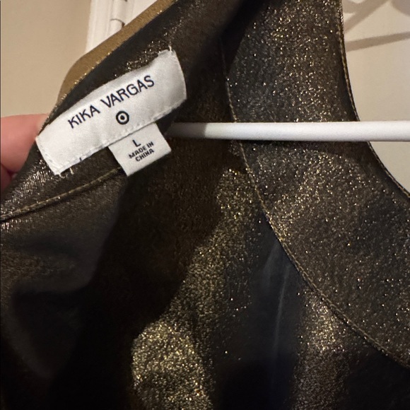 EUC Kika Vargas Dresses Puff Sleeve Scallop Back Midi Dress Large Gold - Picture 7 of 9